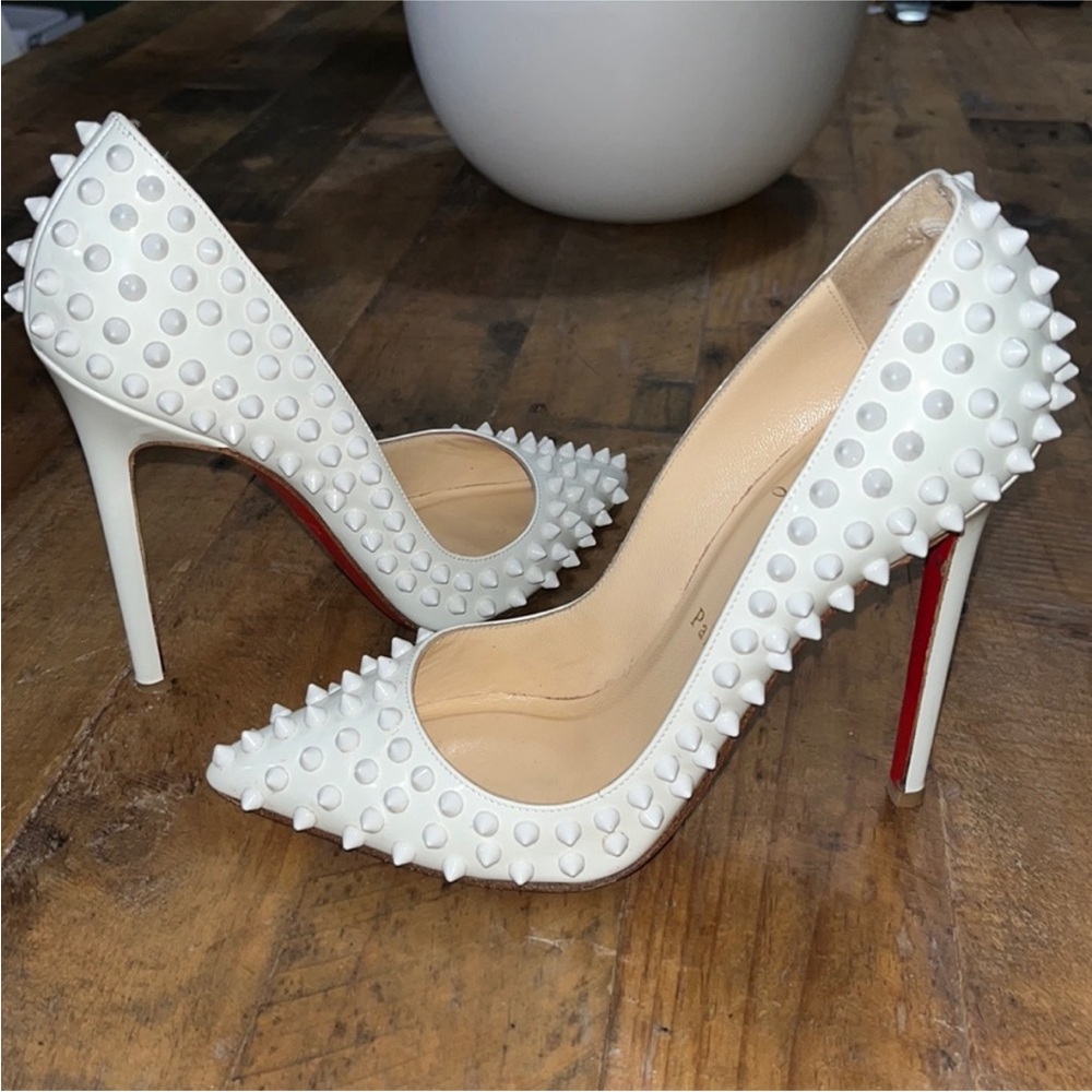 Christian Louboutin Studded White Pigalle 120 Patent 37 - Picture 3 of 15